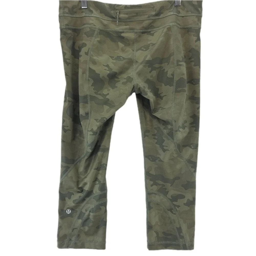 Lululemon Pace Rival Crop Leggings Womens 12 Green Camo Activewear Capris